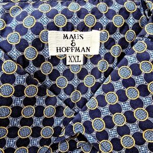 Vintage Maus & Hoffman XXL Cabana Shirt Navy Blue Geometric Print Made in USA...